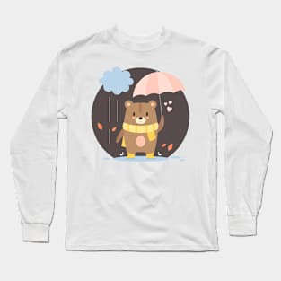 Lovely Bear In Rain Day Long Sleeve T-Shirt